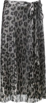 Leopard Print Pleated Skirt Women Silkpolyesterspandexelastane 36, Grey