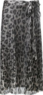 Leopard Print Pleated Skirt Women Silkpolyesterspandexelastane 36, Grey