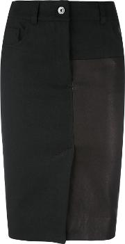 Panelled Pencil Skirt Women Cottonlinenflaxleatherrayon 38, Black