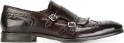 Perforated Detail Monk Shoes Men Calf Leatherleather 40, Brown