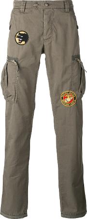 Badge Patch Cargo Trousers Men Cotton 46, Green