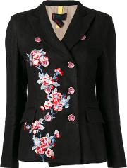 Floral Double Breasted Jacket Women Cottonlinenflax 44, Black