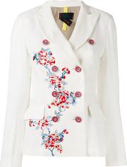Floral Double Breasted Jacket Women Cottonlinenflax 44, Women's, White
