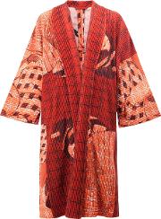 Abstract Print Kimono Coat Men Polyester 1, Red