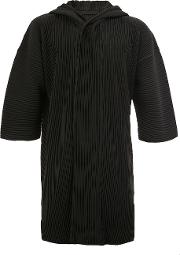 Homme Plisse Issey Miyake Pleated Hooded Shortsleeved Coat Men Polyester 3, Black 