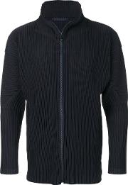 Homme Plisse Issey Miyake Ribbed Funnel Neck Zipped Cardigan Men Polyester 3, Blue 