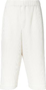 Pleated Bermuda Shorts Men Polyester 2, White
