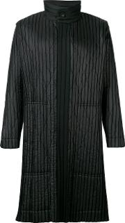 Pleated Funnel Neck Coat Men Polyester 2, Black