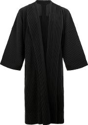 Pleated Kimono Coat Men Polyester 1, Black