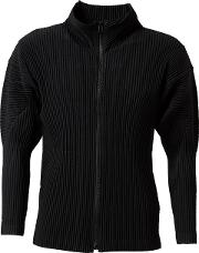 Pleated Zipped Cardigan Men Polyester 3, Black
