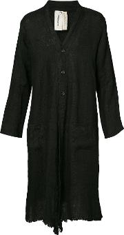 Long Buttoned Robe Unisex Linenflax 2, Black