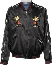 Embroidered Bomber Jacket Men Cottonpolyester L, Black