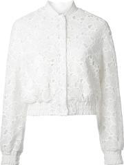 Macrame Lace Bomber Jacket Women Polyester 10, Women's, White