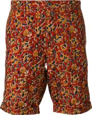 Floral Bermuda Shorts Men Cotton 34, Red