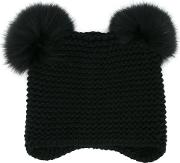 Fox Fur Pom Pom Beanie Hat 
