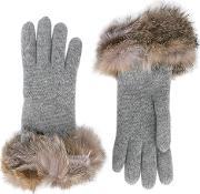 Fox Fur Trimmed Gloves Women Fox Furcashmerewool One Size, Women's, Grey
