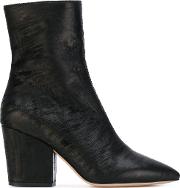 Block Heel Ankle Boots Women Leather 38, Black