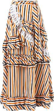 Stripe Ruffled Skirt Women Cotton 38