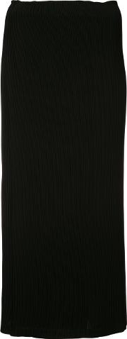 Pleated Midi Skirt Women Polyester 2, Black