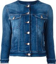 Round Neck Denim Jacket Women Cottonpolyesterspandexelastane Xl, Women's, Blue