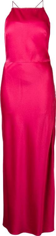 Halterneck Long Dress Women Silk Satin 12, Women's, Pinkpurple