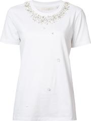 Bead Embellished T Shirt Women Cotton S, Women's, White