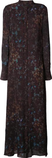 Floral Print Dress Women Silk Xs, Brown