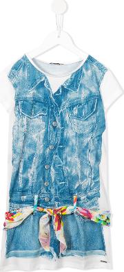 Denim Playsuit Print T Shirt Dress Kids Polyesterspandexelastane 8 Yrs, Blue