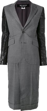 Leather Panelled Coat Women Woolcupro S, Grey