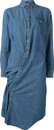Off Centre Fastening Shirt Dress Women Cottonlinenflaxpolyesterrayon M, Blue