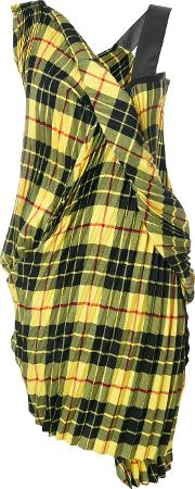 Tartan Gathered Dress Women Polyesterwoolartificial Leather  Yelloworange