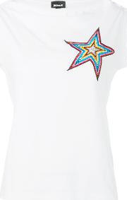 Star Embroidered Patch Top Women Cottoncrystalacrylic L, White