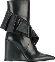 J.w.anderson Mid Calf Ruffle Boots Women Leather 37, Black 