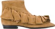 J.w.anderson Ruffle Trim Ankle Boots Women Leathersuede 37, Brown 
