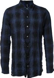 Checked Shirt Men Linenflaxcotton 5, Blue