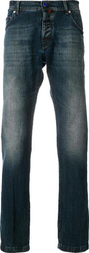 Kiton Vintage Wash Straight Leg Jeans Men Cottonspandexelastane 38, Blue 