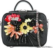 Flower Applique Shoulder Bag Women Leatherpolyvinyl Acetate Pva One Size, Black