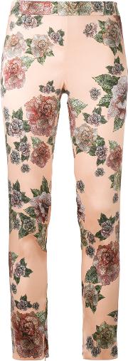 La Perla Floral Print Skinny Trousers Women Silkspandexelastane 42, Nudeneutrals 