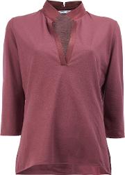 V Neck Cropped Sleeve Blouse Women Silkcotton Xl, Women's, Red