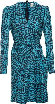 Draped Leopard Print Dress Women Cottonpolyamidespandexelastane 36, Blue