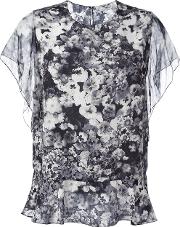 Floral Print Blouse Women Silk 40, Grey
