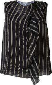 Striped Blouse Women Silk 38, Black
