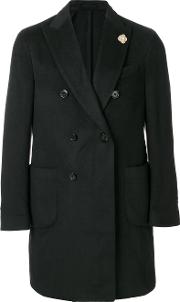 Lardini Classic Double Breasted Coat Men Cashmere 50, Black 
