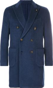 Lardini Double Breasted Coat Men Nylonpolyamidepolyestercashmere 50, Blue 