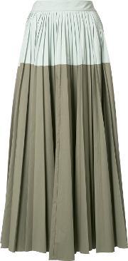 Bicolour Pleated Skirt Women Cotton 6, Women's, Green