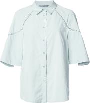 Ruffled Sleeves Shirt Women Cottonpolyester 6, Women's, Green