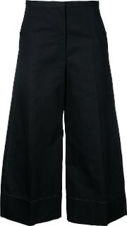 Cropped Flared Trousers Women Cottonlinenflax 40, Black