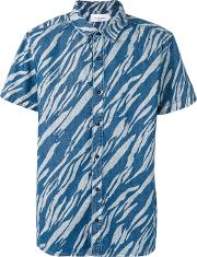 Printed Short Sleeve Shirt Men Cotton M, Blue