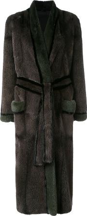 Belted Coat Women Mink Fur S, Grey