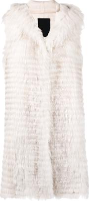 Long Gilet Women Fox Fur M, White